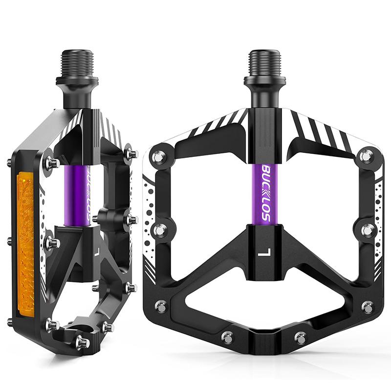BUCKLOS Mountain Bike Pedals MTB Non-Slip Platform Pedals with Reflectors DU Bearings 9/16" Pedal Aluminum Alloy Bicycle Parts