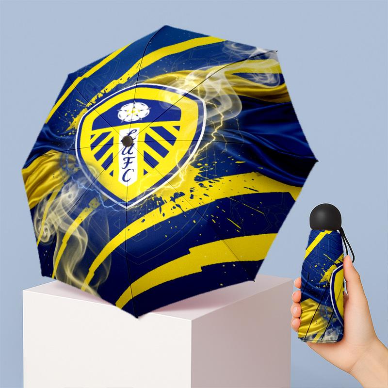 Leeds United Calcio Modello Stampato Mini 5 Pieghe 8 Stecche Compatto Ombrello Antivento Impermeabile Leggero Portatile Pieghevole
