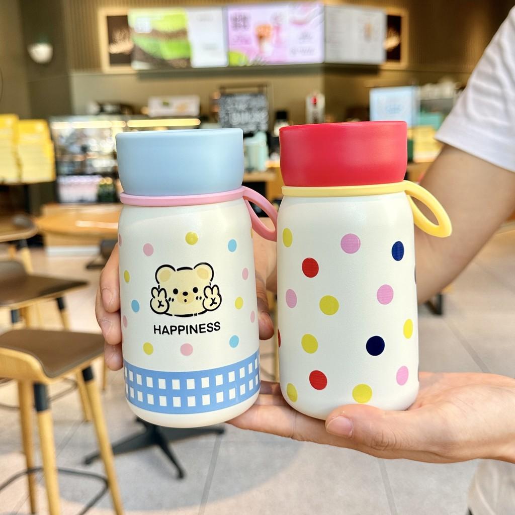 Small Cute Polka Dot Insulated Bottle With Handle For Girls Travel And Office Use