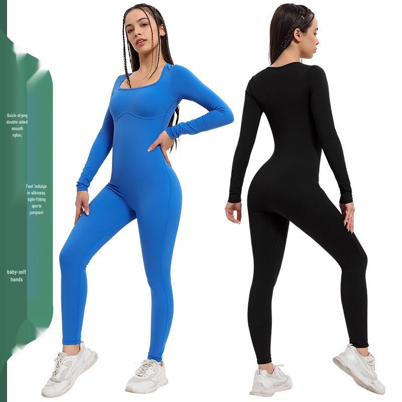 

2025 Quick-Drying Breathable Gymnastics Bodysuit - High-Elastic Fitness & Yoga Square Neck Jumpsuit for Women M