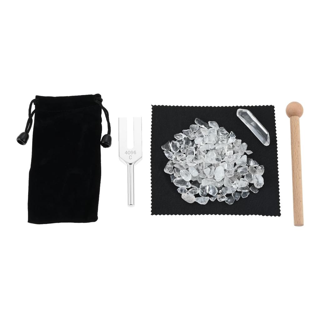 Dreld Tuning Fork Crystal Tuner, 4096Hz, Natural Quartz Crystal Tuning Fork, Angel's Door Crystal Gravel, Relaxation, Healing, Purification Set