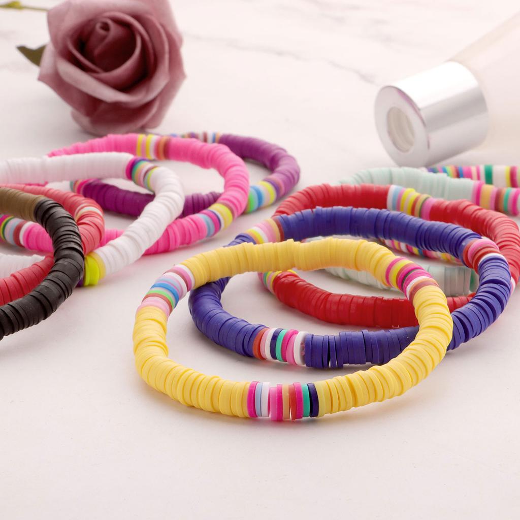 Color Soft Pottery 6mm Beach Bracelet Women's, Bohemian Elastic Rope Bracelet Jewelry