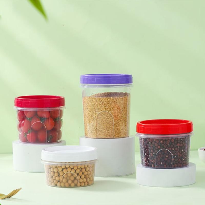4 Pcs Round Food Fresh Keeping Box Kitchen Refrigerator Storage Container Fruits Snacks Sealed Jar Microwave Heating