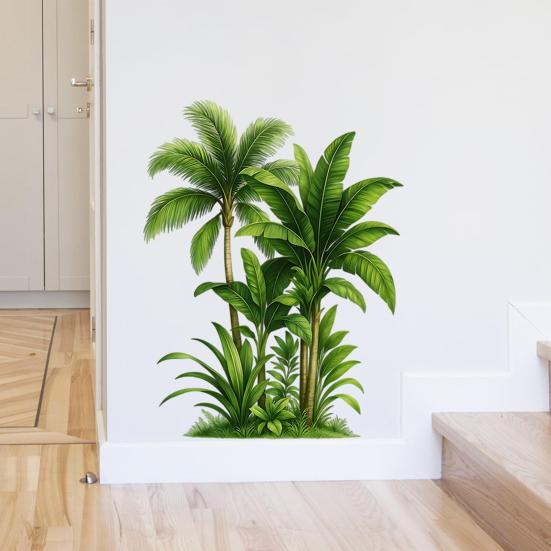 Green Plants Wall Sticker Self-adhesive Waterproof PVC Spring Floral Plants Sticker Home Office Living Room Bedroom Wall Decoration Decal