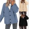 Women Solid Color V Neck Button Up Loose Long Sleeve Knit Cardigan Sweater Coat