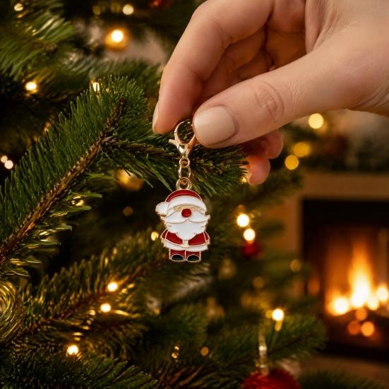 Oil Dripping Pendants 10/20/30Pcs Christmas Keychain Set, Golden Plated Alloy Enamel Keyring Pendant, Kit Santa Tree Reindeer for Holiday Bag