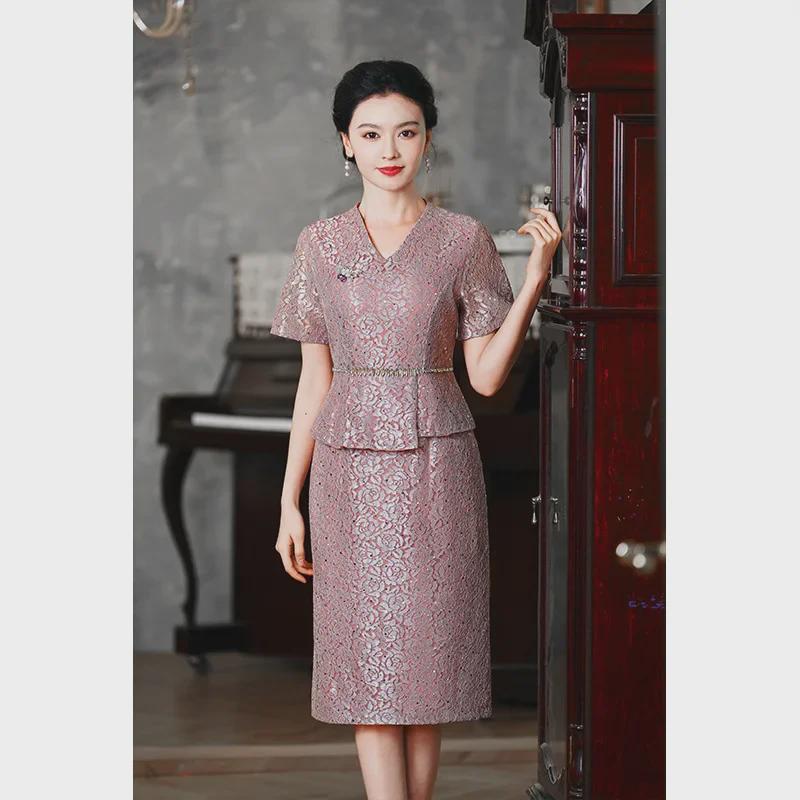 Vestido de Banquete de Boda Cheongsam de Encaje para Madre 2025
