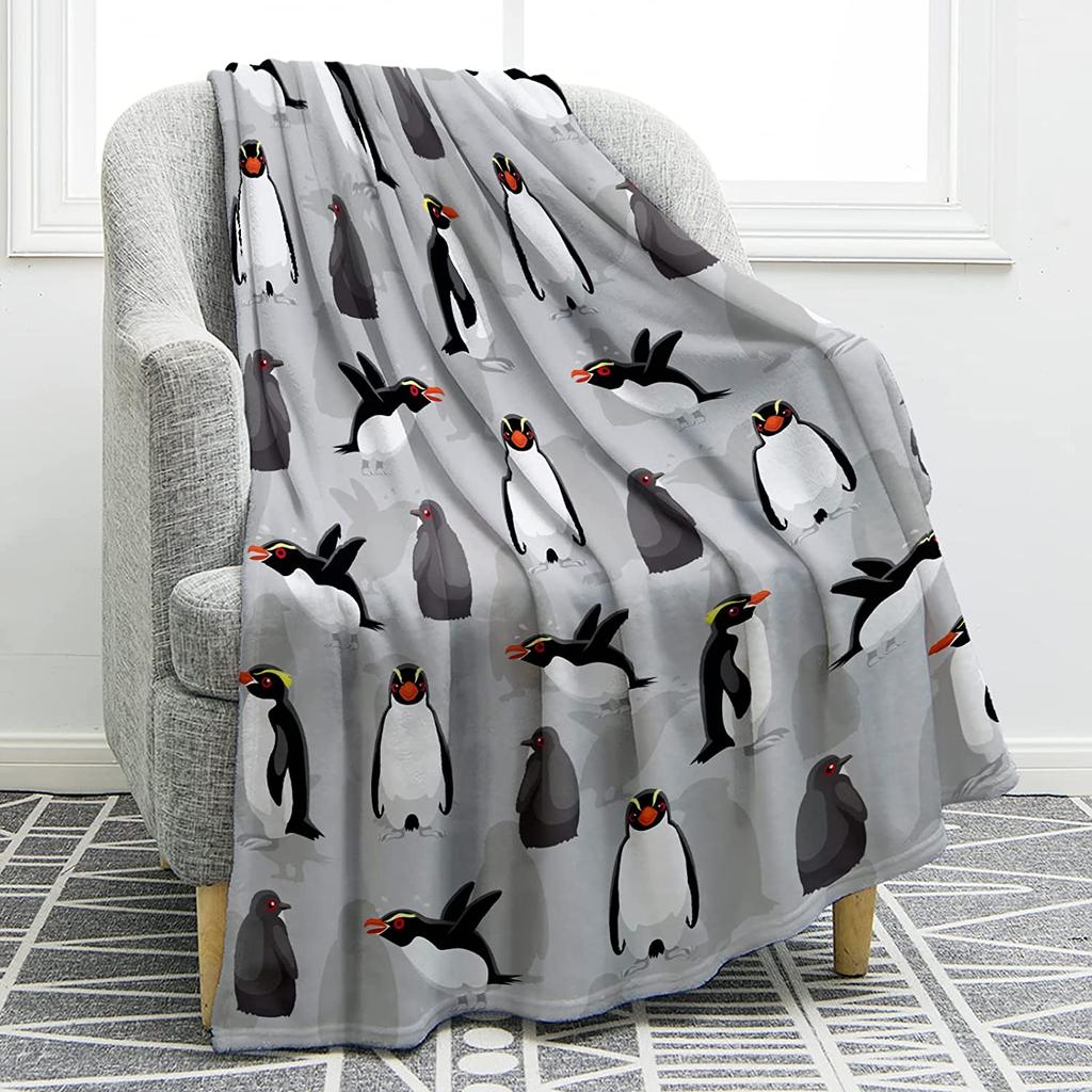 Owl Blanket Penguin Blanket Antarctic Animals Ocean Print Gifts for Women Kids Boys Home Bedroom Living Room Decor