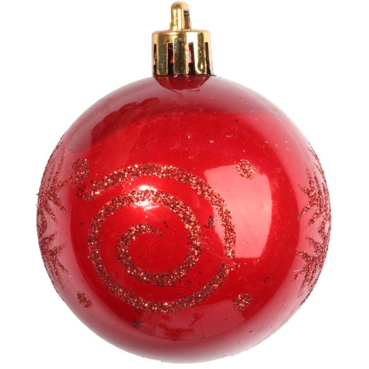 Set of 9 red and orange plastic baubles 6 cm