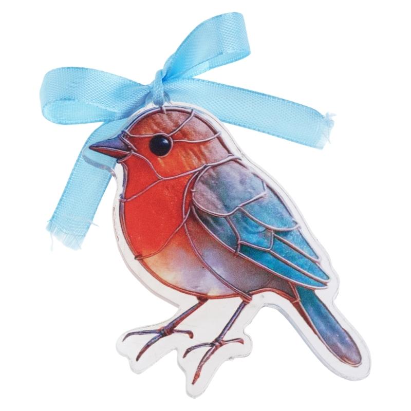 

Acrylic Bird Decors Hanging Pendant Sea Glass Effect Ornament with Bowknot Accent for Living Space Bedroom Window Decors