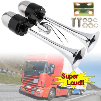 12 / 24V 178DB Bocina de Aire para Coche Súper Ruidosa Doble Trompeta Controlada Electrónicamente Sonido de Bocina de Vehículo Automóvil con Válvula de Salida de Aire