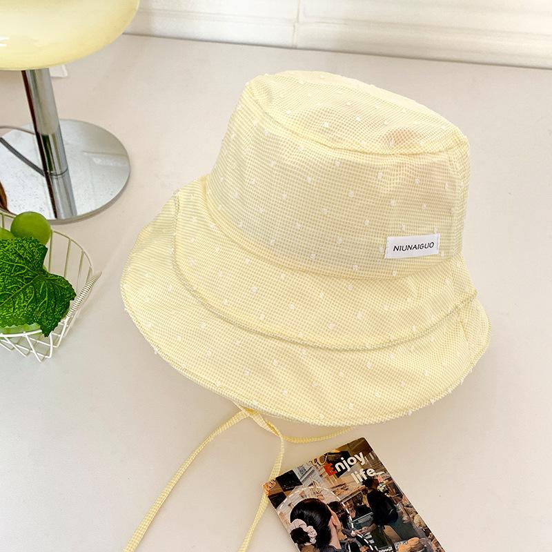 New Sweet Big Brim Fisherman Hat Children Spring and Summer Seaside Vacation Small Fresh Plaid Sunscreen Visor