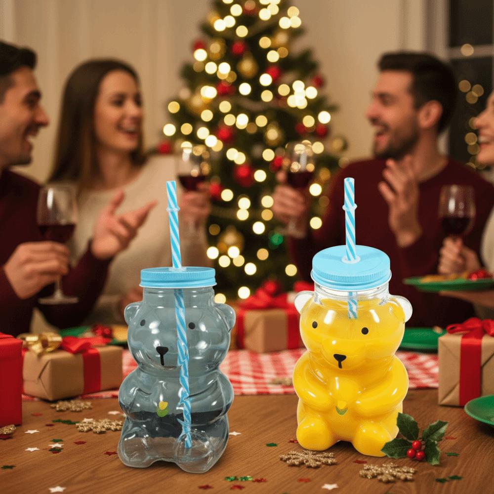 Cartoon-Bär Kunststoffbecher Transparente Große Kapazität Bären-Wasserflasche mit Deckel Trinkbecher