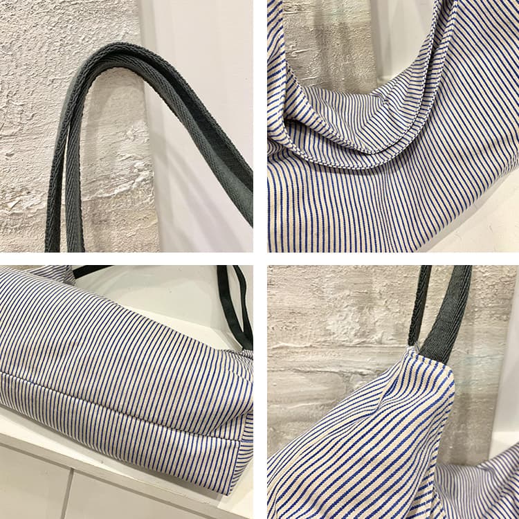 Striped Canvas Large Capacity Tote Bag Women's Shoulder Bag