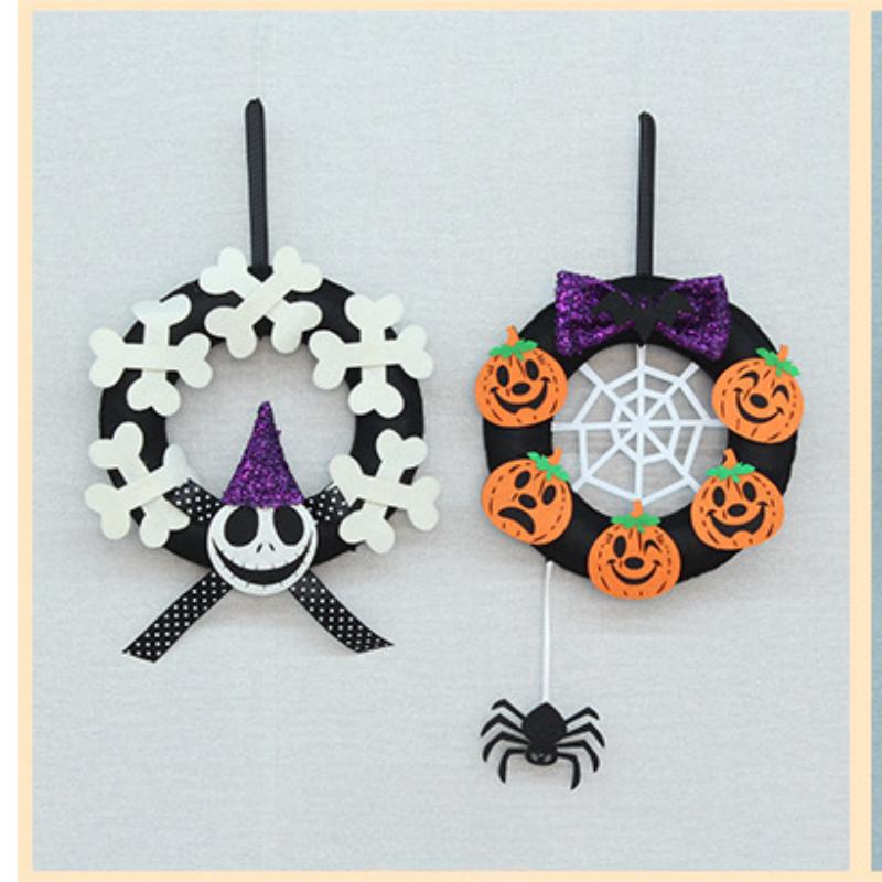 Flower Wreath Holiday Hanging Decorations for Halloween Felt Cloth Pumpkin Skull Fun Decoration for Home Party Atmosphere Props