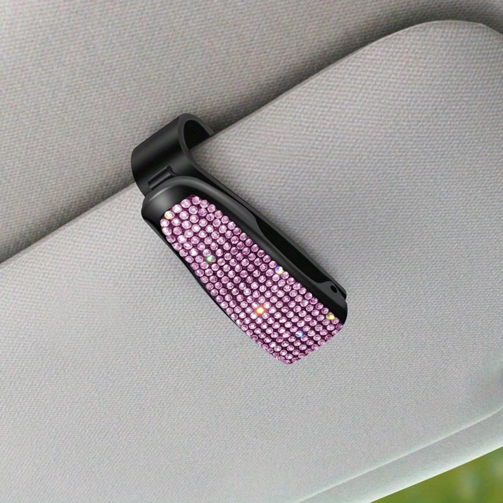 1pc Rhinestone Decor Car Sun Visor Glasses Holder Clip