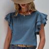 Moda Casual Cuello Redondo Tops de Verano para Mujer Camisas Sueltas Blusa Vintage de Encaje con Borlas y Mangas Volantes Camisa Lisa Elegante de Corte Ajustado para Mujer Nuevo 26424