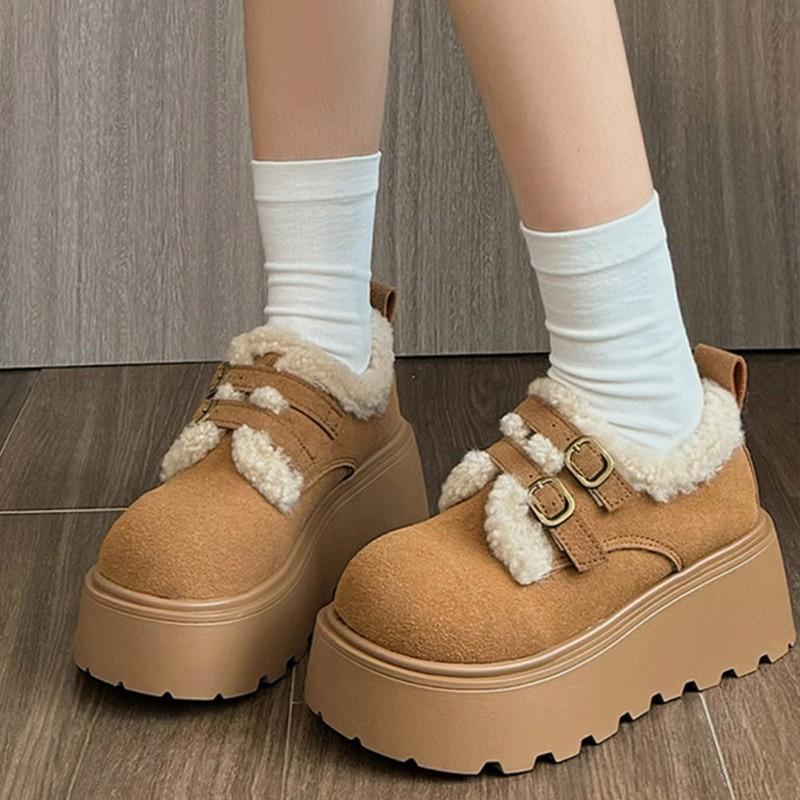 Thick-soled Inner Height-increasing Women's Shoes Fleece Warm Fluffy Shoes New Winter Snow Boots Loafer Cotton Shoes