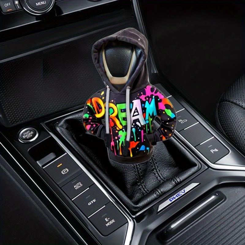 1PC Creative Graffiti Pattern Hoodie Car Shift Knob Cover, Polyester Fiber Gear Shift Dust Cover, Universal Fit for Car Decoration and Gift