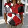 Damen Kurzarm Baumwoll-Leinen Hemd Henley Knopfleiste Freizeit Lockerer Schnitt Bedruckte Bluse Bequem Leicht Sommer Top