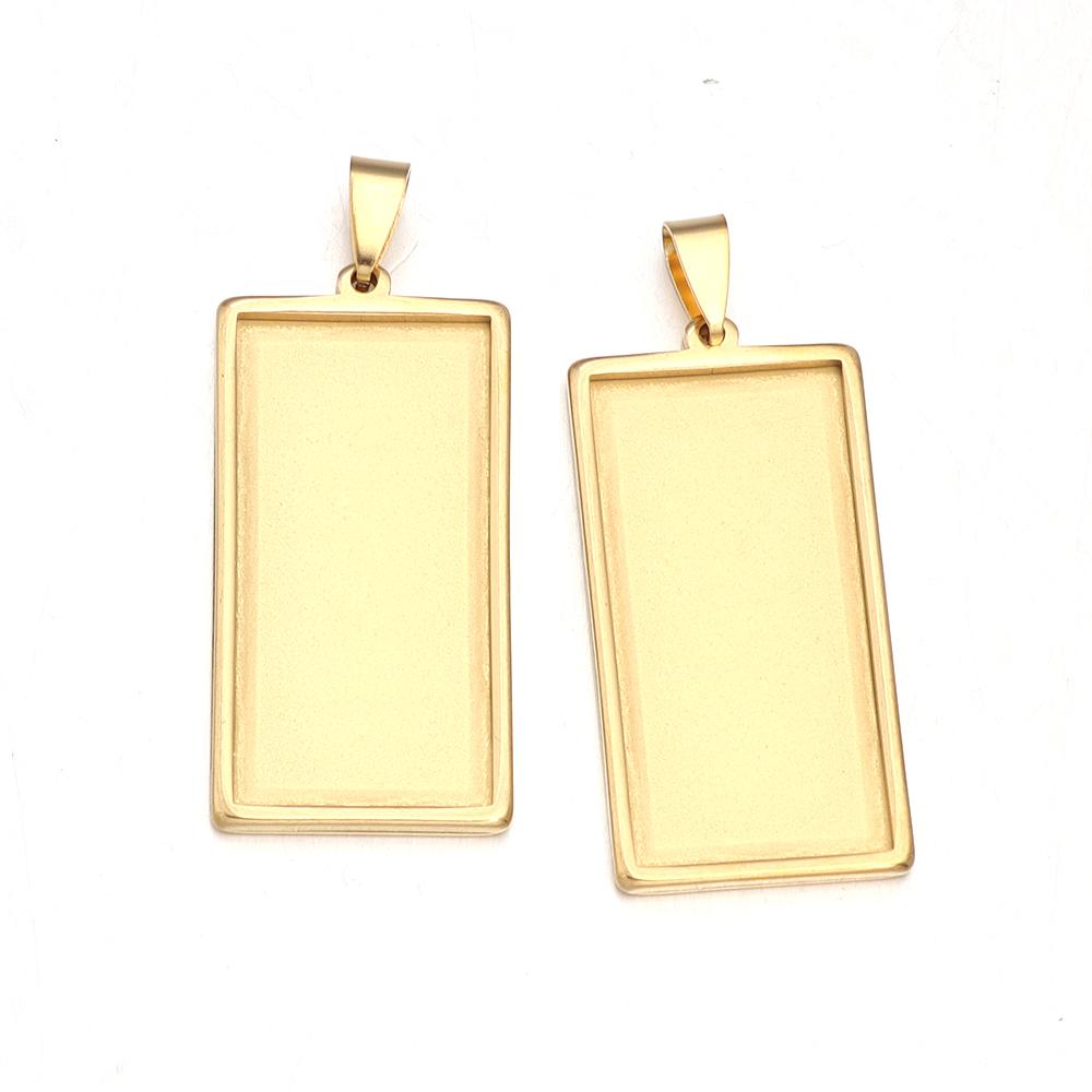 2pcs/lot Rectangle Cabochon Base Settings Stainless Steel Gold Blank Bezel Pendant Trays For Jewelry Making DIY Charm Necklace