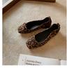 Super soft lambskin leopard print genuine leather Mary Jane single shoes women's French bow ballet style flat shoes soft-soled ladyshoes