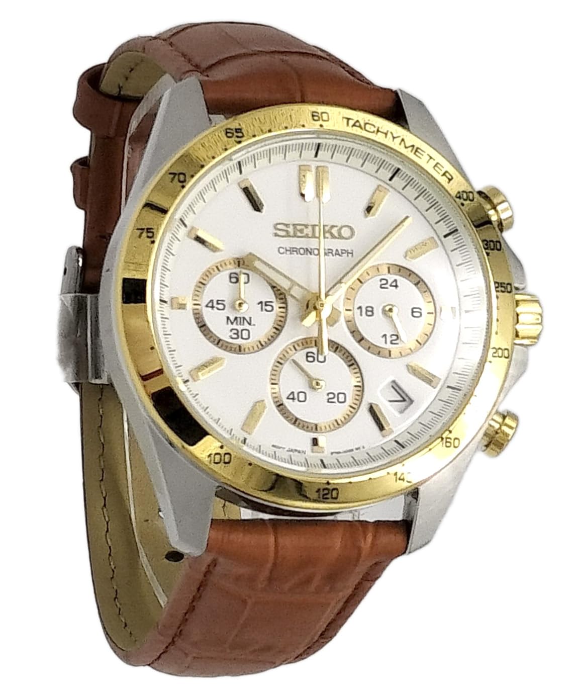 Seiko Chronograph Genuine Leather Strap Men s Watch, Set, White, SBTR024/LB [Used]