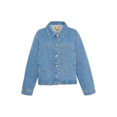 Solid Color Button-Down Multi-Pocket Long Sleeve Denim Jacket Women Jackets Blue A6HDS-EA5