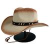 Spray Painted Denim Straw Hat Windproof Belt Accessories Western Cowboy Hat Outdoor Seaside Sun Protection Beach Hat