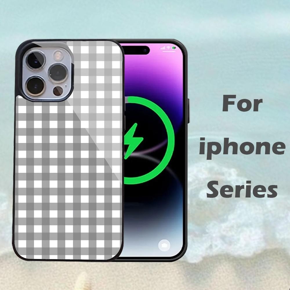 White Black Plaid Print Phone Case For IPhone 16 15 14 13 Pro Max 11 12 Mini Alex Mirror For Magsafe Wireless Charging Cover
