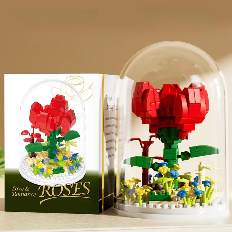 

Diy Sunflower Flower Construction Blocks With Dust Cover Toys Potted Eternal Flower Rose Block Household Decoration Kids Toys For Girls