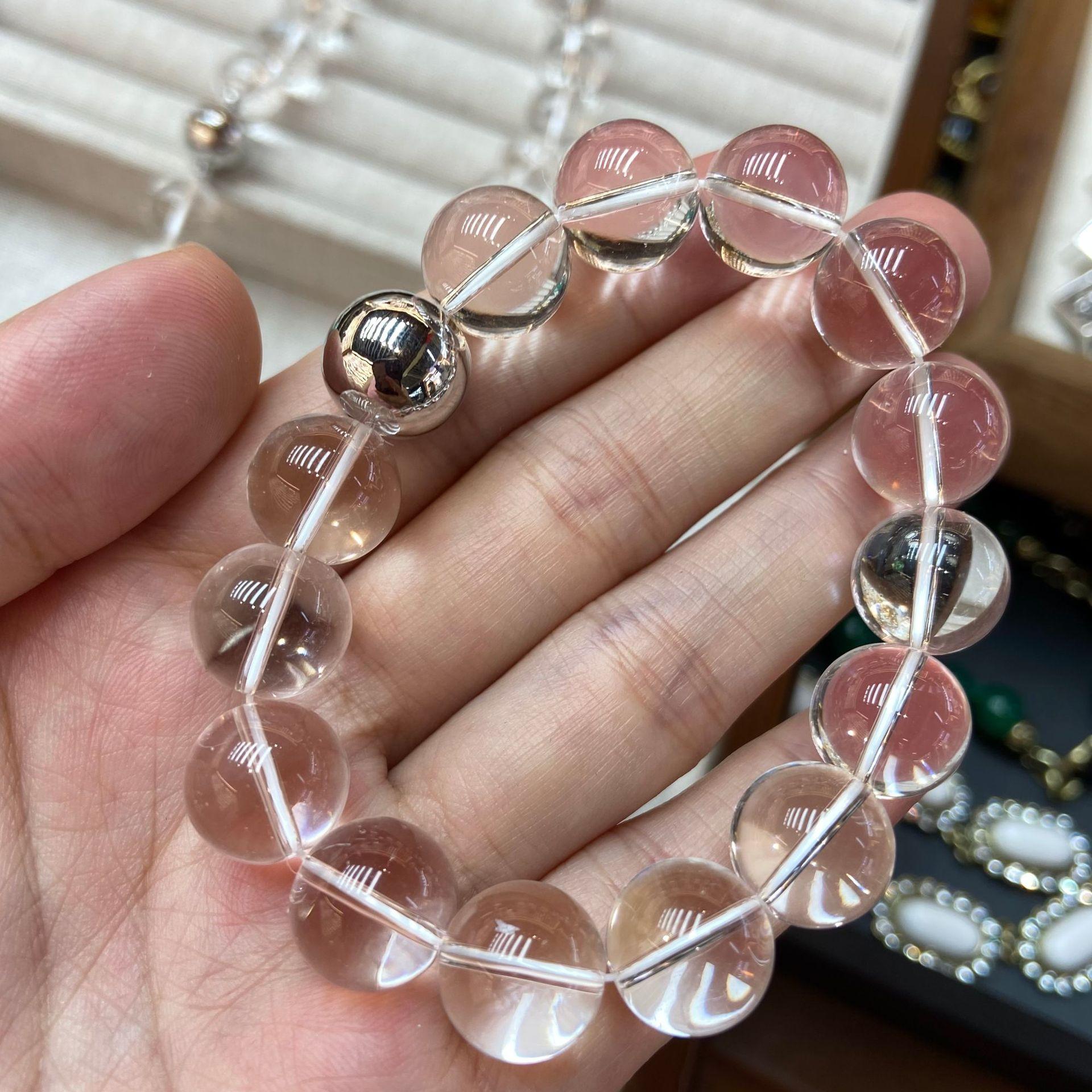 

Transparent Bead White Crystal 12MM Necklace Women s Summer Light Luxury Niche High-end Sense Beaded Neck Chain Short Collarbone Chain