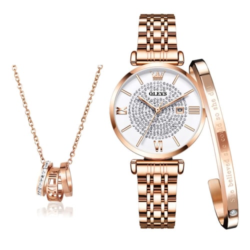 

Women s Quartz Watch, Bracelet/Necklace, Stylish, Waterproof, Casual, Simple Dial, Double-Flip Design, Stainless Steel Band, OLEVS Gift Box Set, Perfe