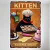Vintage Kitten Chef Baking Tin Sign, Black Cat with Chef Hat Holding Pastries, Retro Baking Theme Metal Wall Decor for Home Cafe
