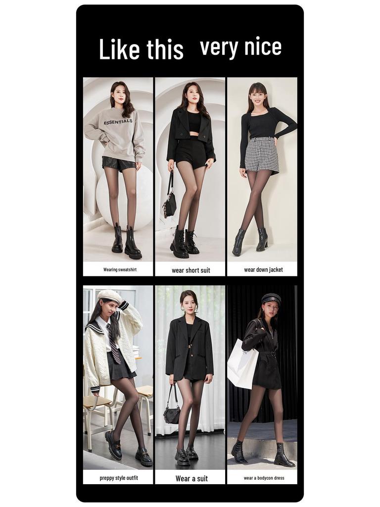 Bonas Black Sheer Fleece-Lined Nude-Feel Pantyhose - Thickened Winter Stockings