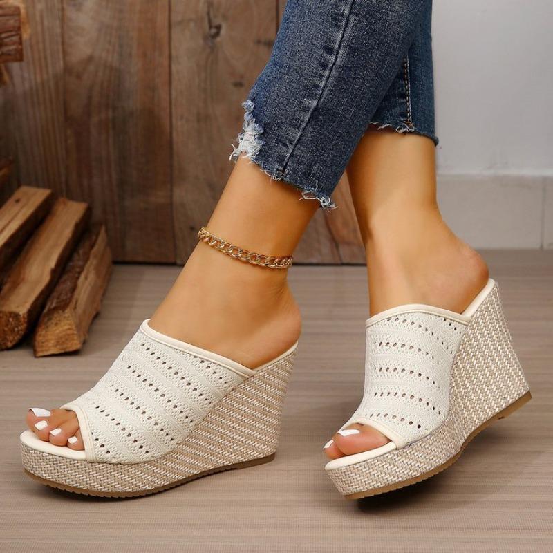Fashion Wedges High Heels Women Sandals Slipper Mesh Breathable Summer Outside Wear Fashion Fish Mouth 10cm Super High Heeled Sandales