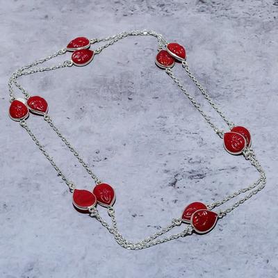 Collana Gioiello Fatta a Mano in Argento Sterling 925 con Corniola Rossa 18" C4Q02