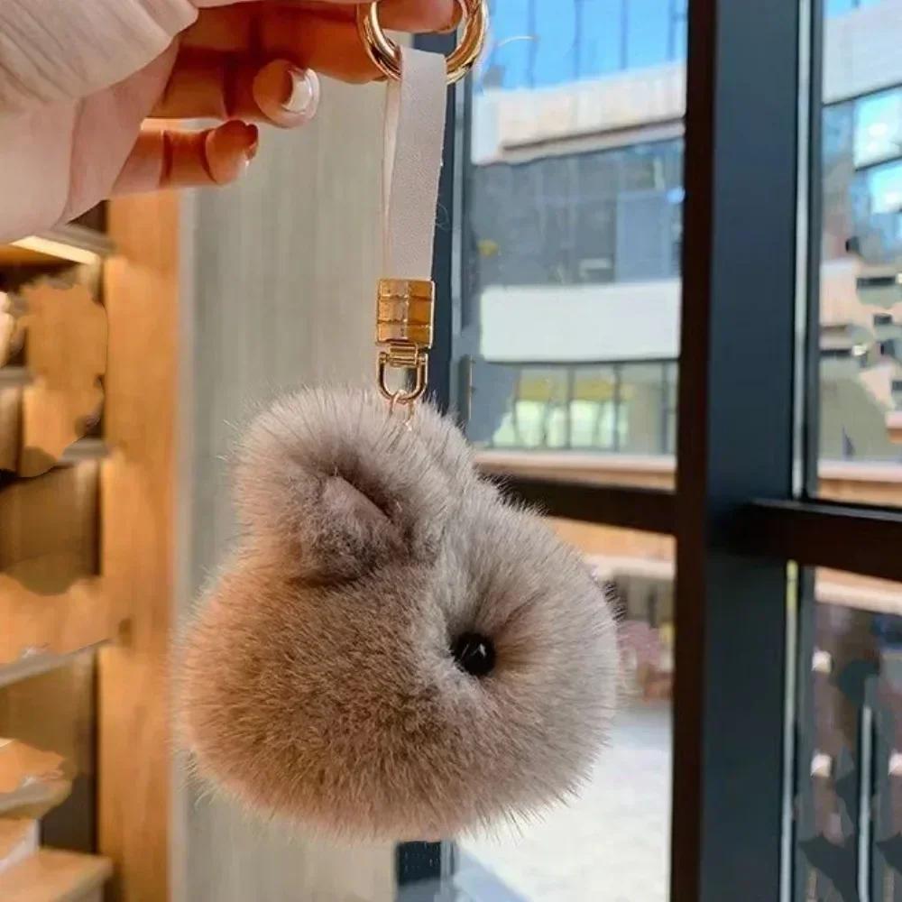 Fluffy Mink Fur Rabbit Pendant Mini Fluffy Keychain Bag Pendant Keychain Imitation Mink Fur Pink Rabbit серый