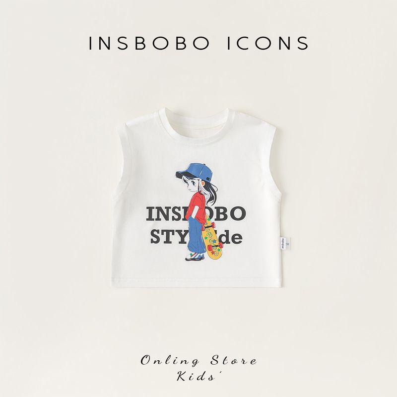 Insbobo Boys  Vest Summer Letters Print Kids New Sleeveless Tops Sports Style Men s Summer Thin White 80