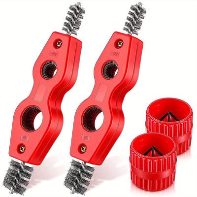 4 Pcs Copper Pipe Cleaner and Reamer Set Inner-Outer Reamer Pipe and Tube Deburring Reamer Chamfer Tool (Red)