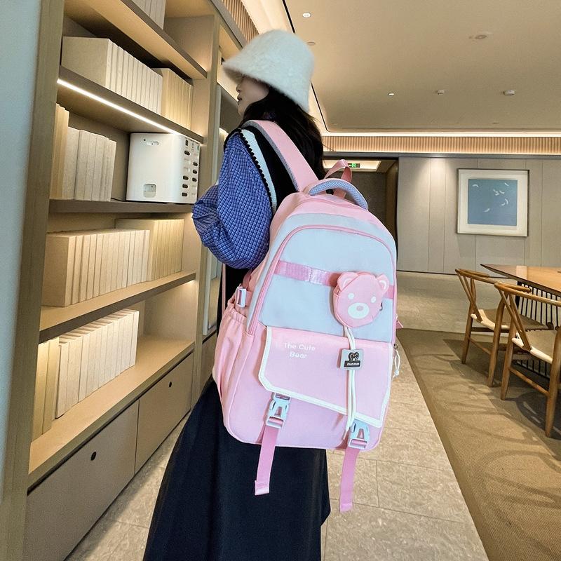 Backpack Female Student Schoolbag Large Capacity Junior High School High School Lightweight Contrasting Color Backpack Fashion