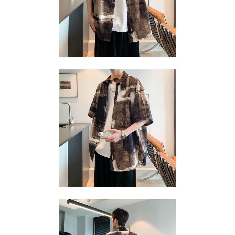Thin Summer Men's Loose and Trendy Design Handsome Short Sleeved Casual Shirt Versatile and Fashionable Shirt