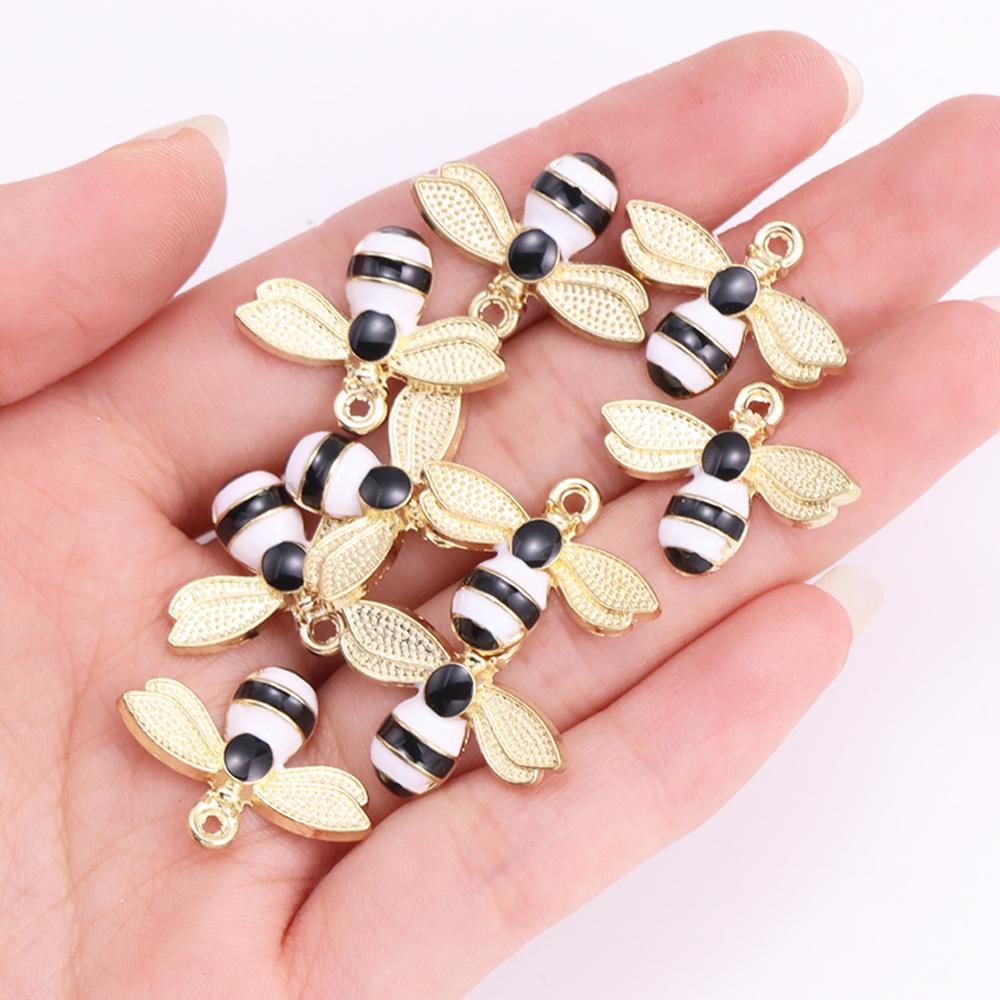 10Pcs 22*17mm Gold Colour Alloy Enamel Bee Pendant Oil Dripping Animal Charms for Jewelry Making DIY Necklace Earrings Accessory