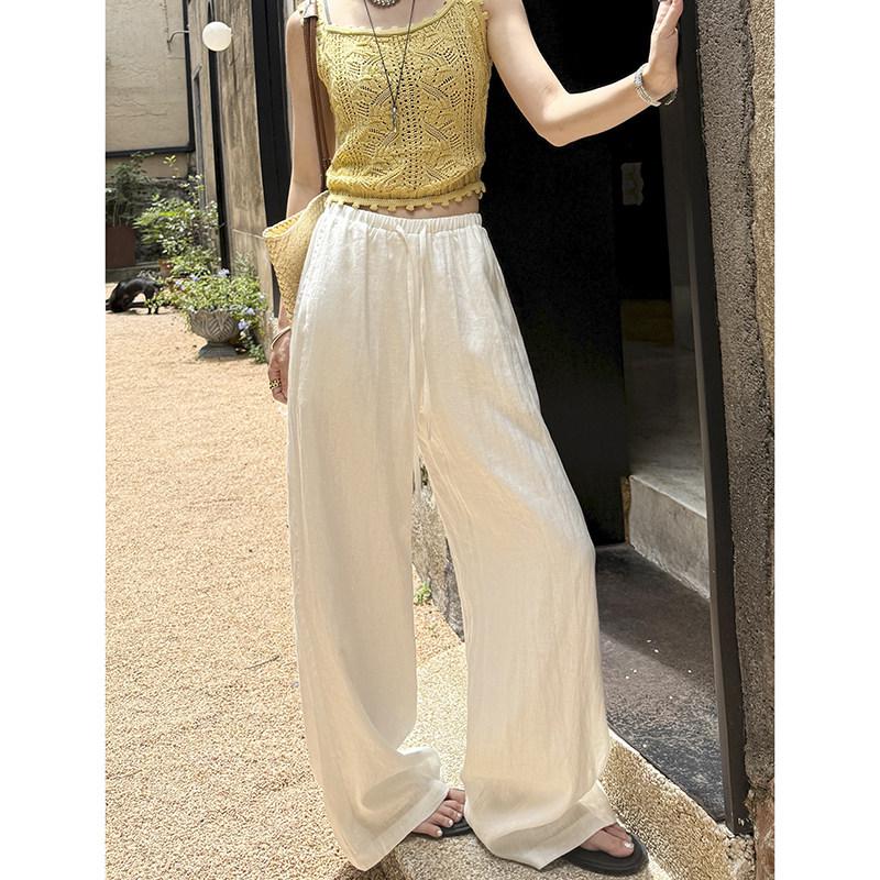

Women s 2026 Summer White Linen Loose Straight-Leg Pants - Lightweight, Breathable, and Casual Wide-Leg Design Small льняной/белый