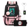 Two-dimensional Peripheral Day Man Ghost Extinguishing Backpack Pencil Bag Large Capacity Student Leisure Schoolbag with USB Port