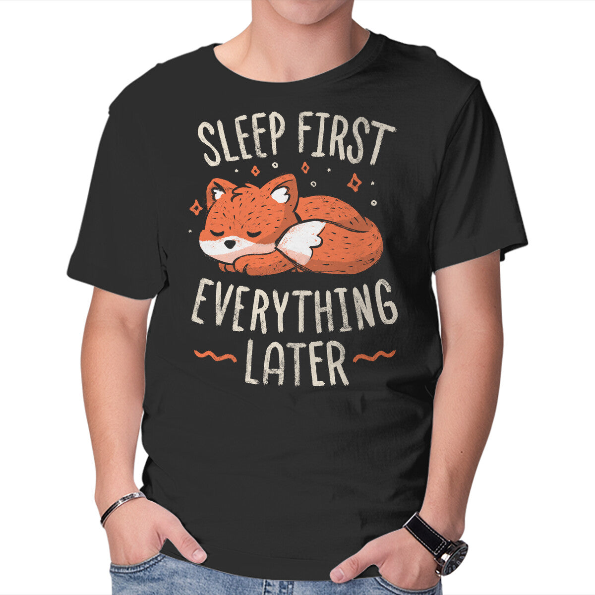 Unisex Crew Neck T-Shirt Sleep First Everything Later Graphic Short Sleeve Casual Tee S