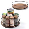 LMETJMA Acacia Wood Lazy Susan Turntable with Metal Frame Kitchen Susans Organizer Countertop Storage Wooden Serving Tray Rack