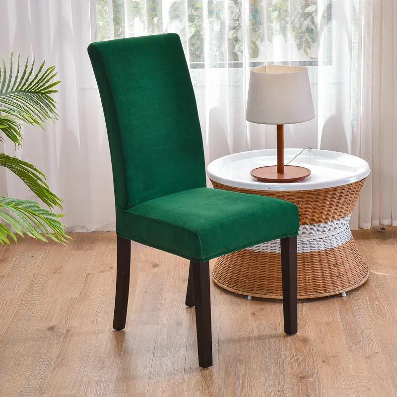 Soft Velvet Dining Chair Cover Universal Long Back Chair Slipcovers Elastic Seat Protector Case for Dining Room Home Decor