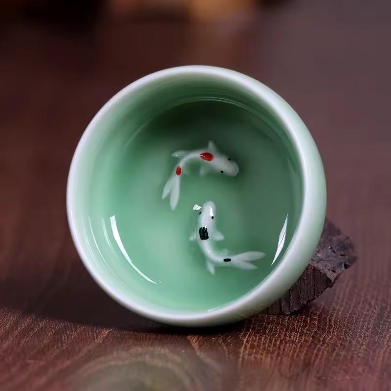 60ml Crackle Golden Fish Celadon Porcelain Teacups Delicate Longquan Teacup Bowl Ceramic Chinese Kungfu Tea Cup Teaware