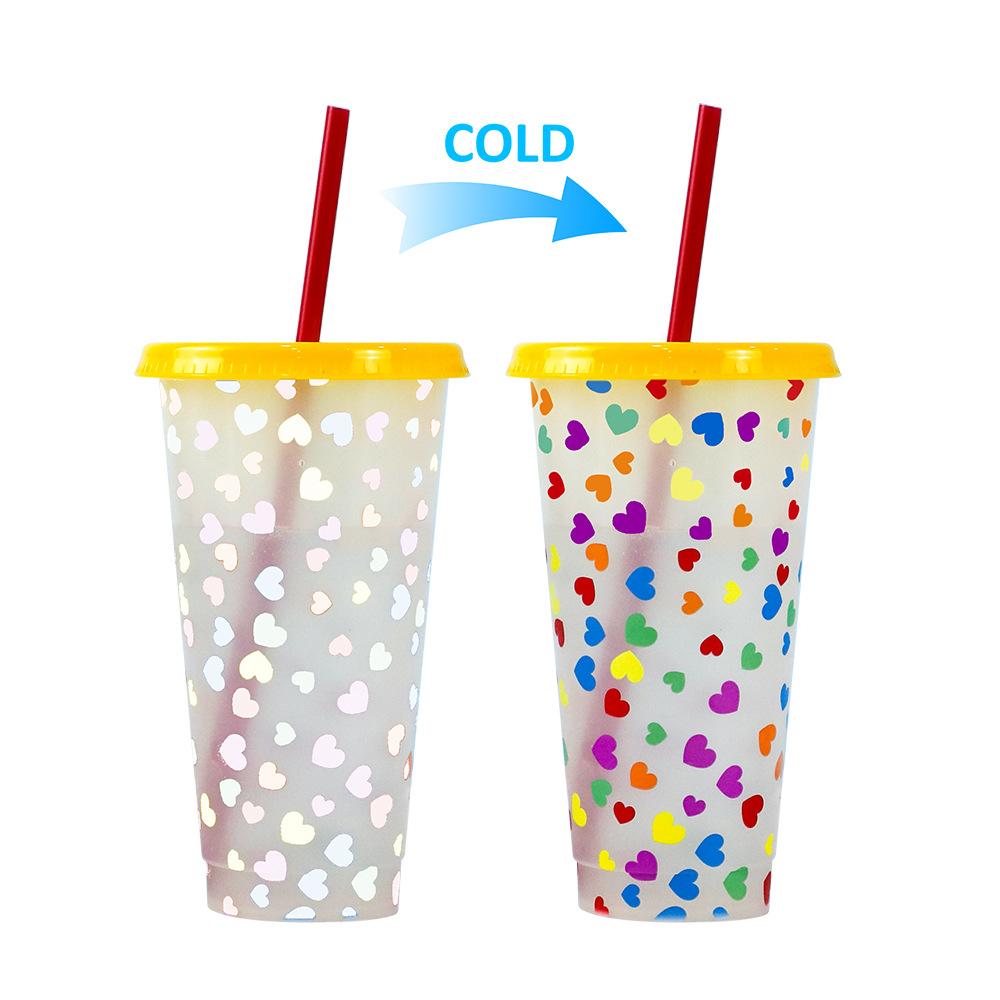 710ml PP Reusable with Straws Creative Water Cups Changing Colour Magical Plastic Cold Water Color Changing Cup for Halloween